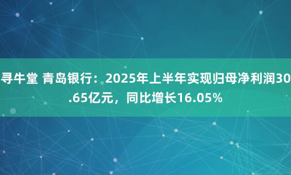寻牛堂 青岛银行：2025年上半年实现归母净利润30.65亿元，同比增长16.05%